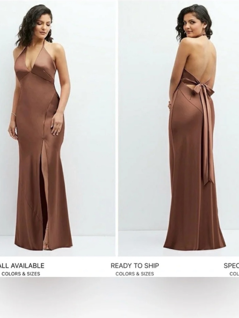 Dessy Collection: PLUNGE HALTER OPEN-BACK MAXI BIAS DRESS
